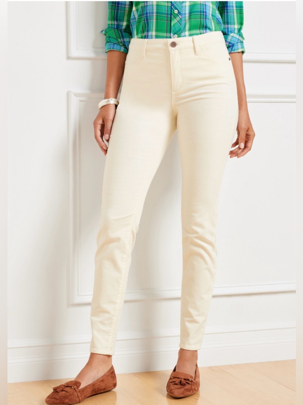 Talbots Cream Off White Corduroy Jegging Pants Size 8 Stretch Skinny Retro Fall